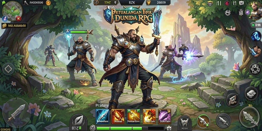 Screenshot gameplay 8ZK menampilkan pertarungan mendebarkan di dunia RPG.