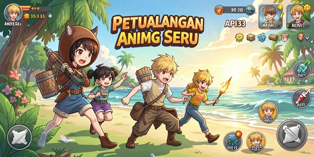 Tampilan gameplay seru dengan karakter anime yang iconic.