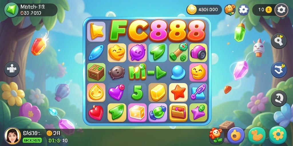 Screenshot FC888 menampilkan gameplay Match-3 yang seru.