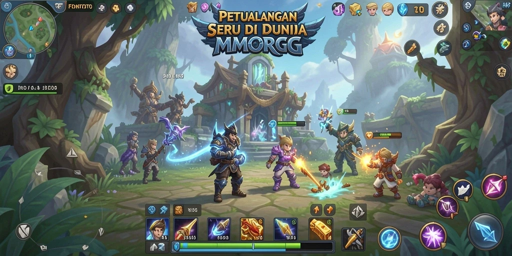Tangkapan layar gameplay <strong>FOMOTOTO</strong> yang menampilkan peperangan epik di dunia MMORPG.