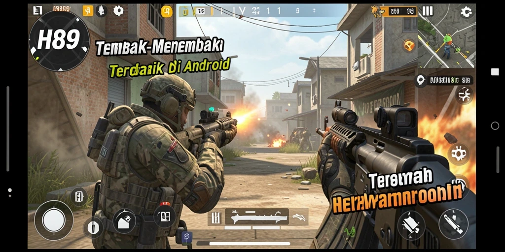 Screenshot H89 menampilkan aksi tembak-menembak yang mendebarkan di medan perang.