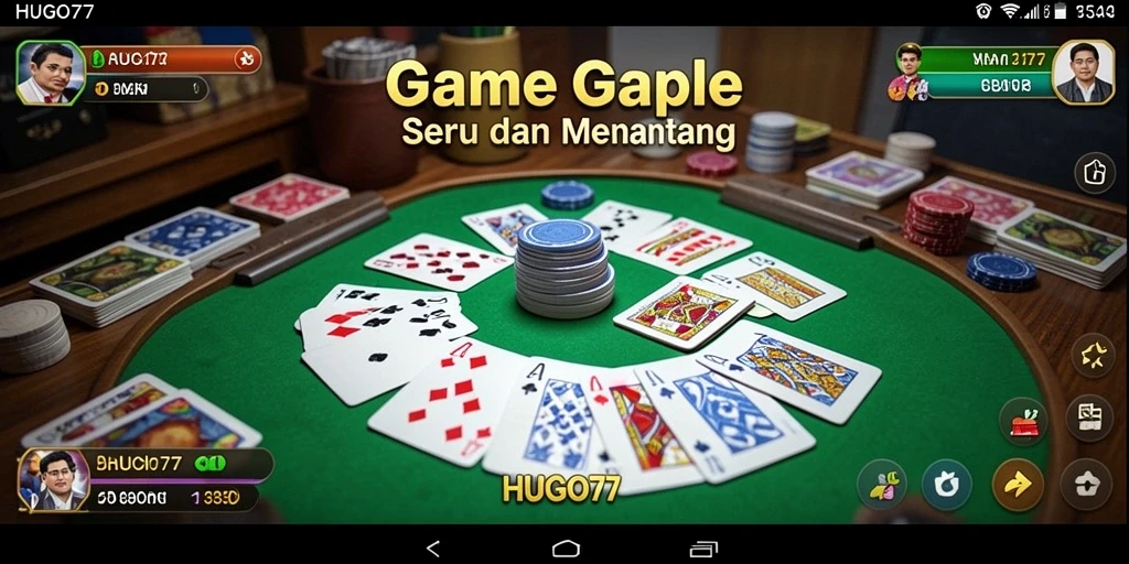 Tampilan gameplay seru di HUGO77 dengan pemain Gaple lainnya.