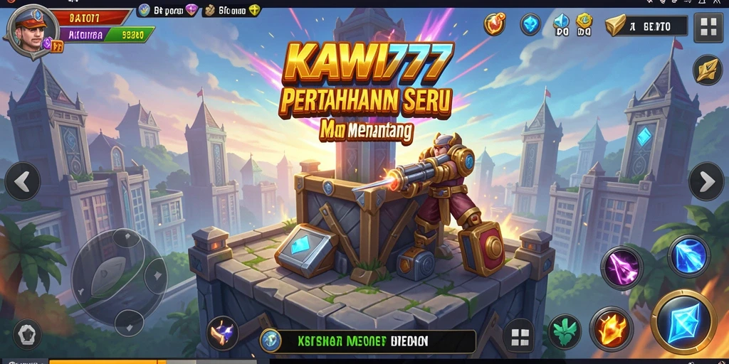 Tampilan permainan KAWI777 yang penuh aksi Tower Defense.