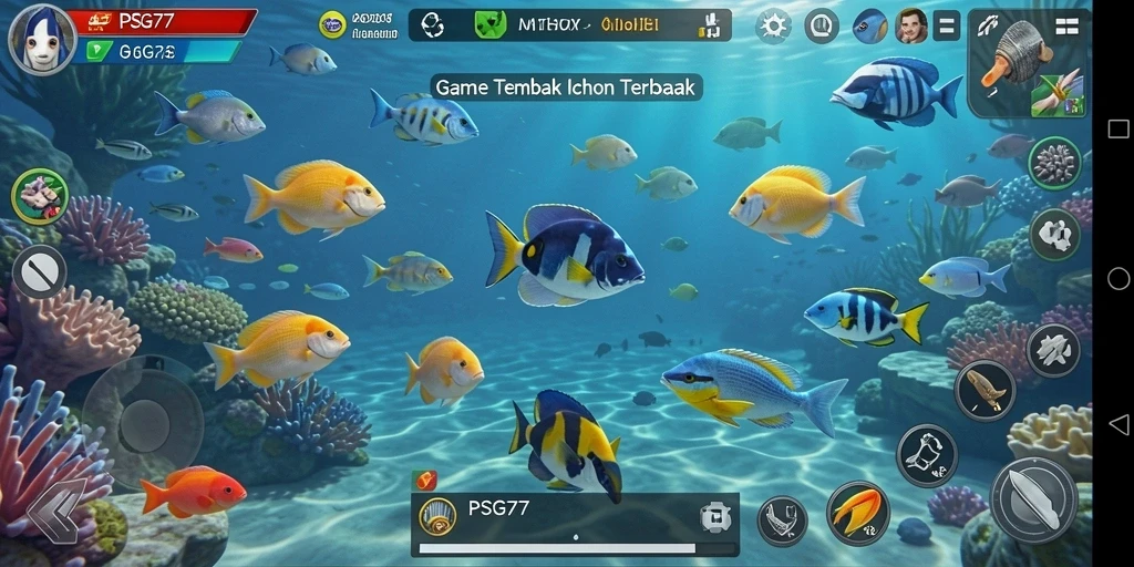 Tangkapan layar PSG77 menampilkan aksi seru dalam menembak ikan.