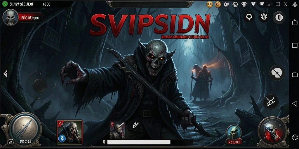 Screenshot gameplay SVIPSIDN menampilkan suasana mencekam dan karakter menyeramkan.